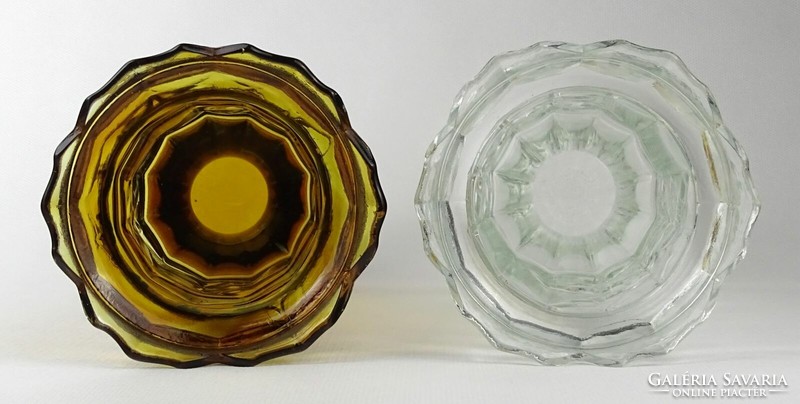 1M905 Régi magyal leveles borostyán és fehér üveg váza pár 20.5 cm
