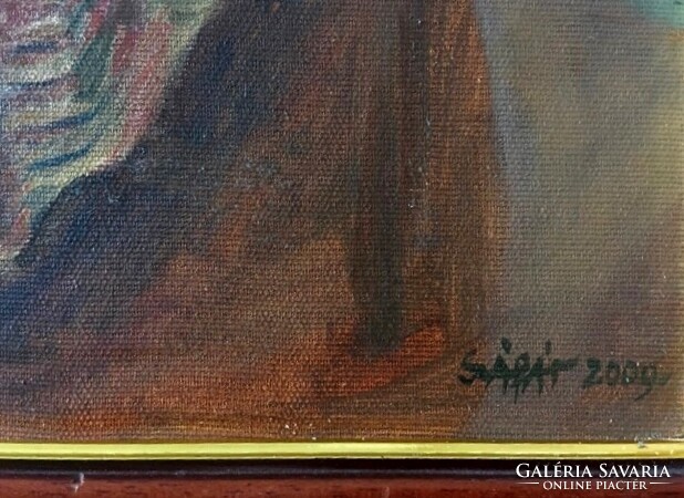 Saffron pal oil painting, framed (60x50cm)