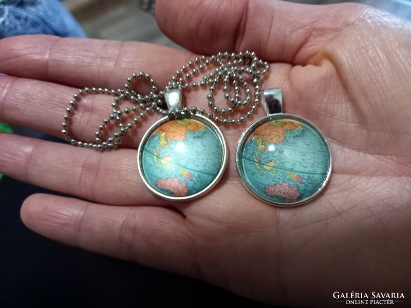 Bronze and silver-plated pendants, amulets with map glass lenses