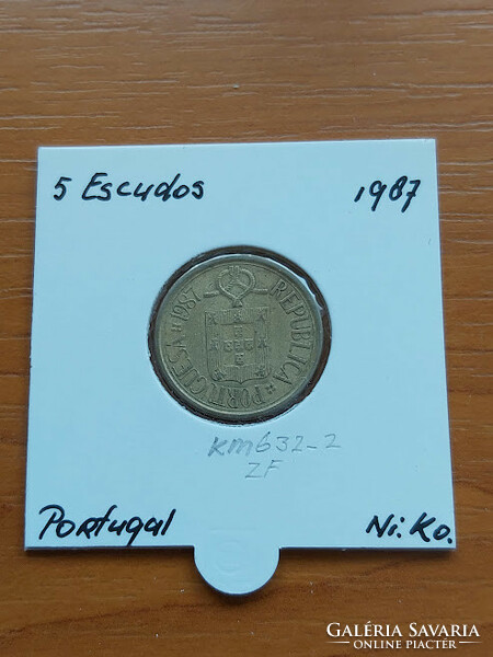 Portugal 5 escudo 1987 ni brass paper case