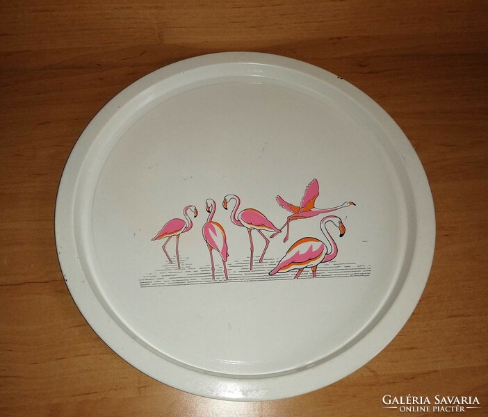 Old metal tray - flamingos - 33 cm (b)