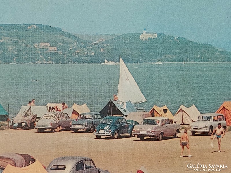 Régi képeslap retro fotó levelezőlap Balaton 1971 camping autók