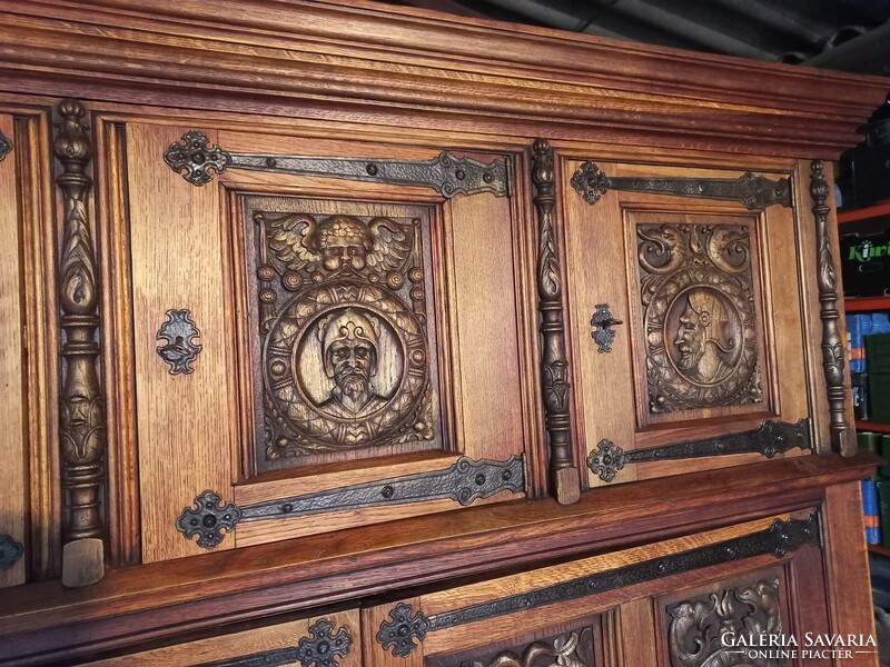 Antique unique figurally decorated renaissance style cabinet