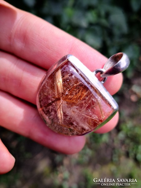 Beautiful rutile quartz silver pendant