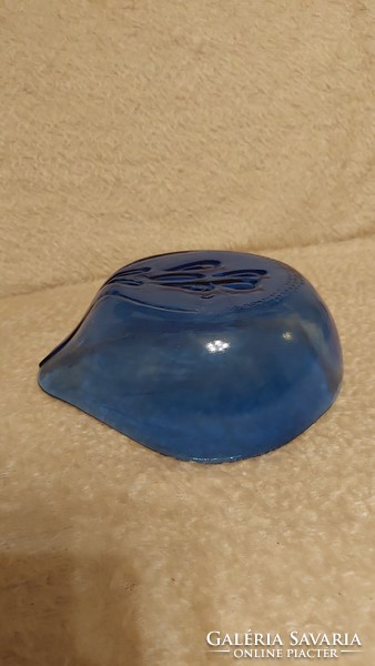 Különleges kék iparművészeti üveg tál szív alakú asztalközép kínáló