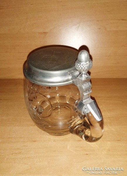 Half liter German engraved glass beer mug with tin lid (b)