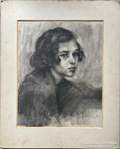 “Horaw” jelzéssel,szén papír,grafika-gyűjtői ritkaság- lány portré