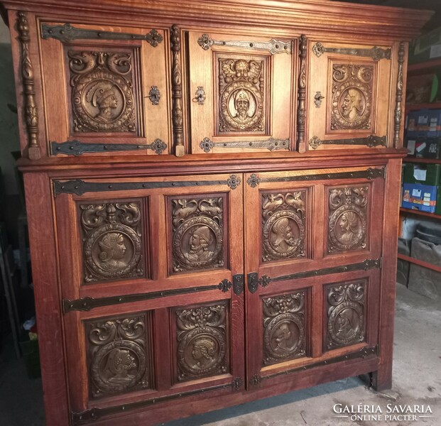 Antique unique figurally decorated renaissance style cabinet