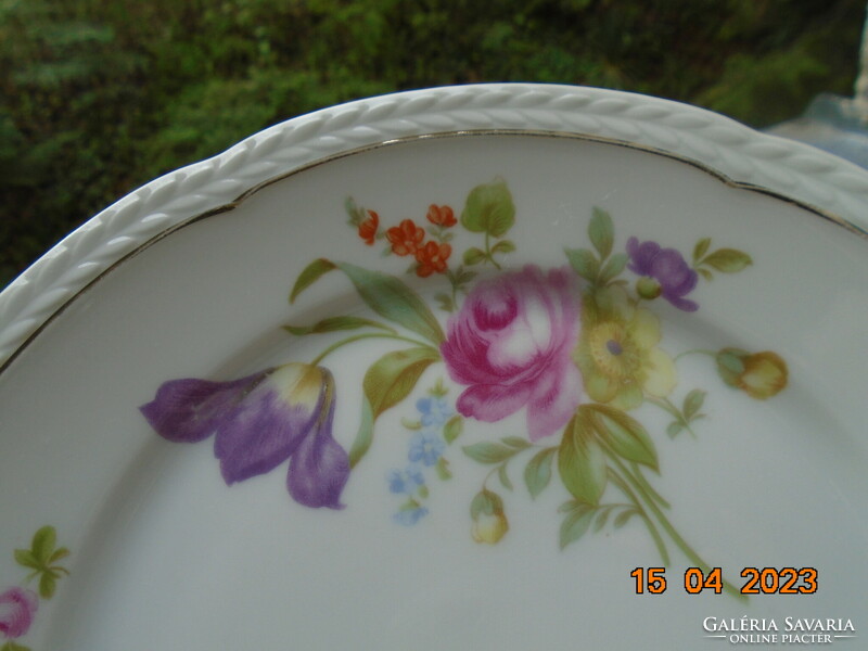 Rosenthal Thomas hand-painted unique Meissen flower pattern, empire bay leaf rim, cake plate