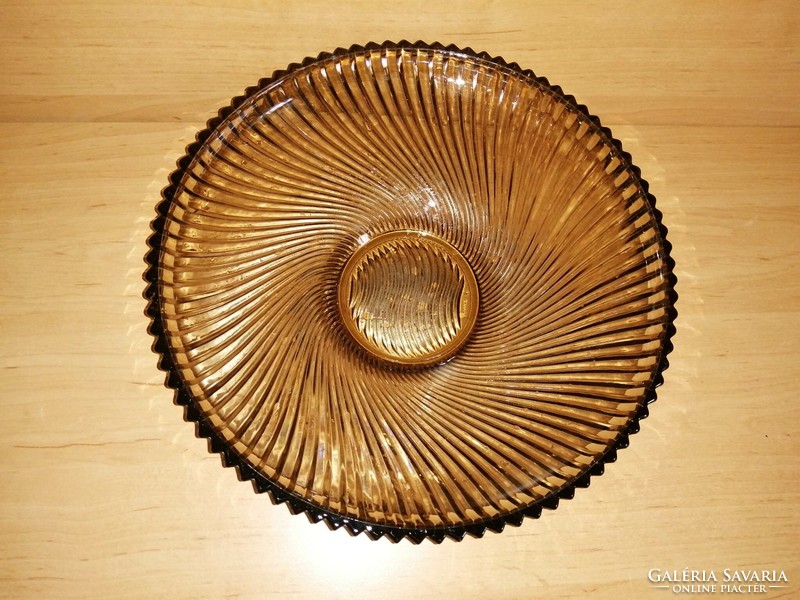 Retro barna üveg asztalközép kínáló 30 cm (b)