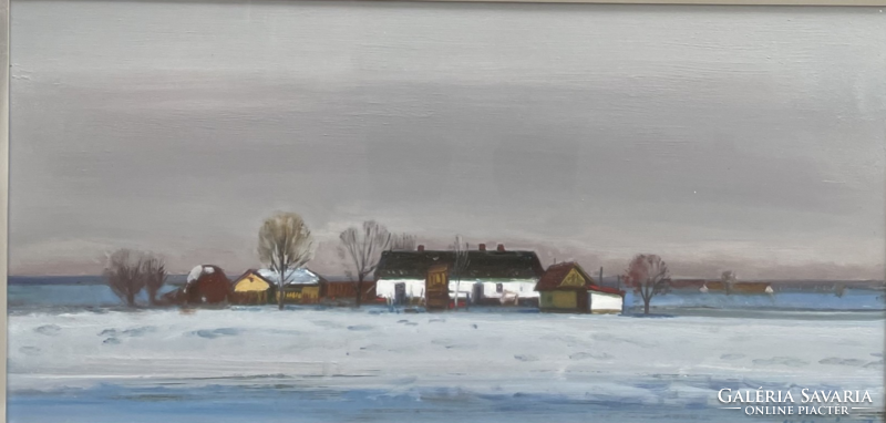 Painting by István Moldován (1911-2000) winter farm c. Képcsarnokos