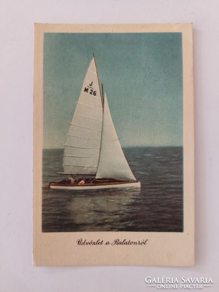 Régi képeslap 1956 Balaton fotó levelezőlap vitorlás hajó