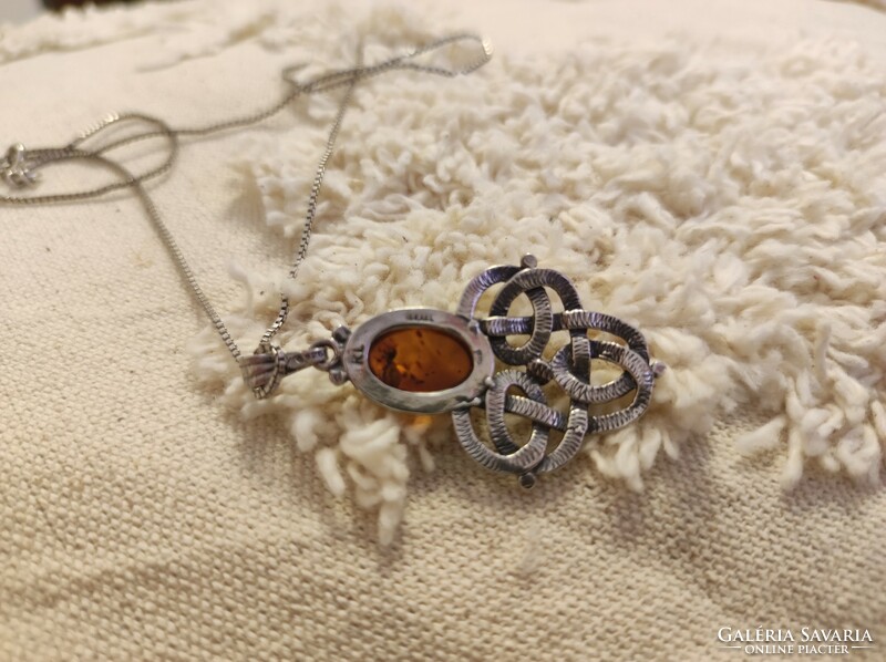 Israeli silver necklace with blue amber stone