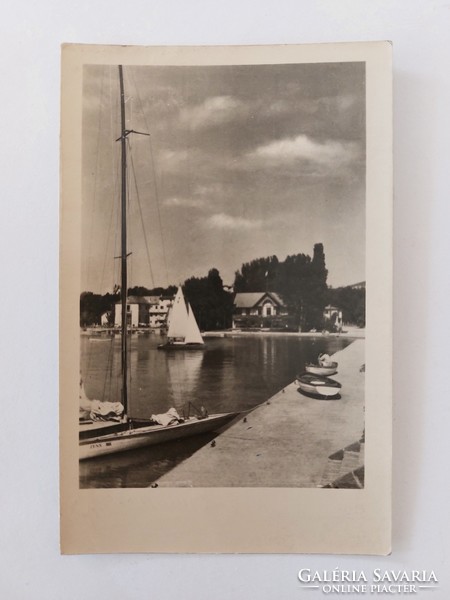 Old postcard 1968 photo postcard Balatonfüred harbor ships