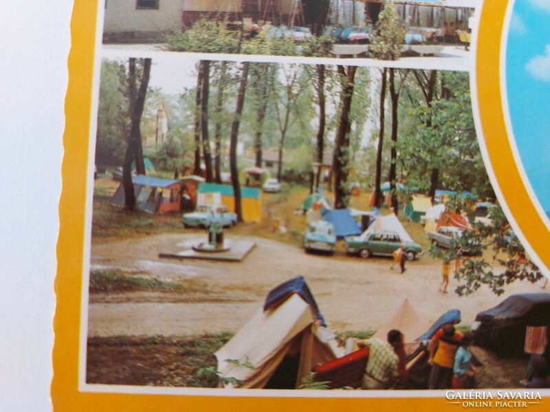 Old postcard retro photo postcard Balatonszárszó camping boats restaurant