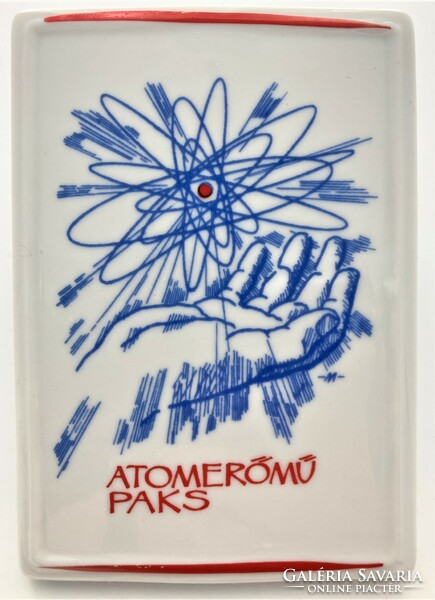 Atomerőmű Paks, mid-century modern porcelán plakett 1970-es évek - ritkaság