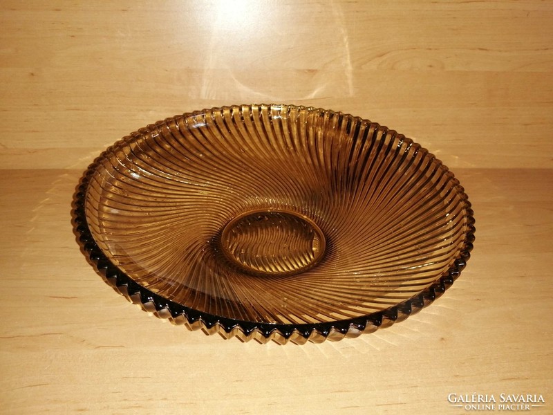 Retro barna üveg asztalközép kínáló 30 cm (b)