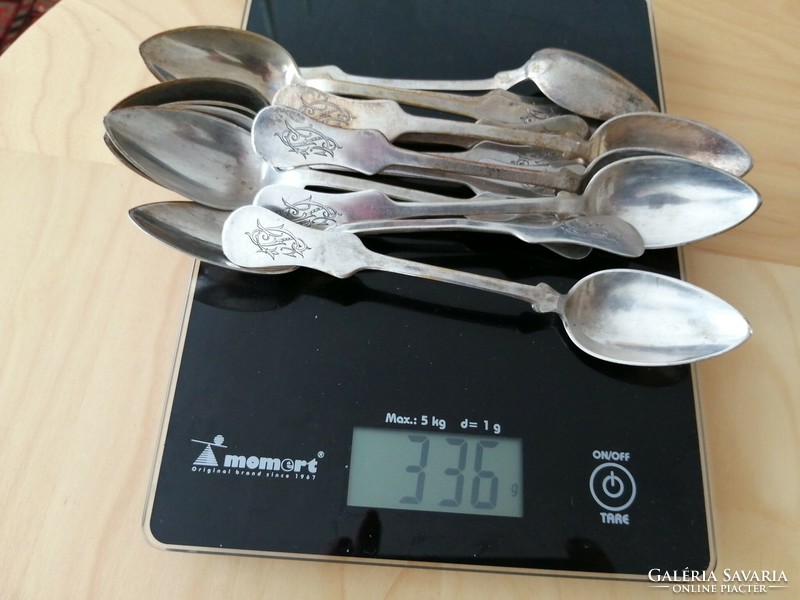 12 pcs.-Os 13 latos antique silver teaspoons in a box