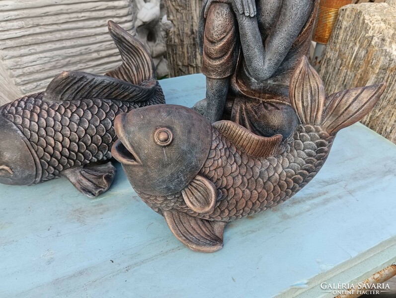 Wonderful gargoyle fish bronze plated sculpture for feng shui garden pond or wall fountain decoration frost-resistant artificial stone
