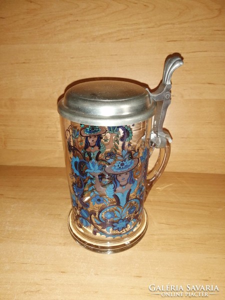 Half liter German glass beer mug with tin lid (b)