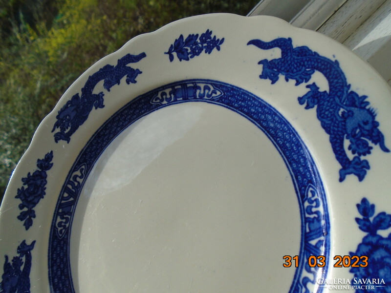 1930 English royal cauldon blue dragon cake plate with a Chinese blue dragon pattern