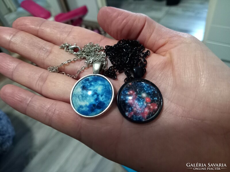 Bronze and silver-plated pendants, amulets with galaxy glass lenses