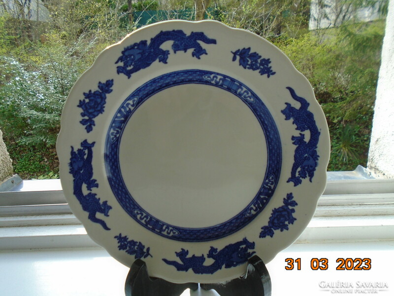 1930 English royal cauldon blue dragon cake plate with a Chinese blue dragon pattern