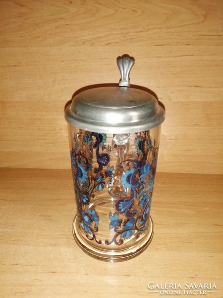 Half liter German glass beer mug with tin lid (b)