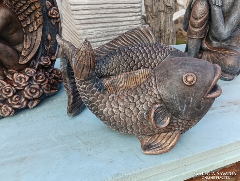 Wonderful gargoyle fish bronze plated sculpture for feng shui garden pond or wall fountain decoration frost-resistant artificial stone