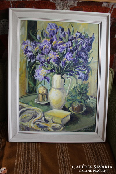 Miklós Tóth: oil painting of irises
