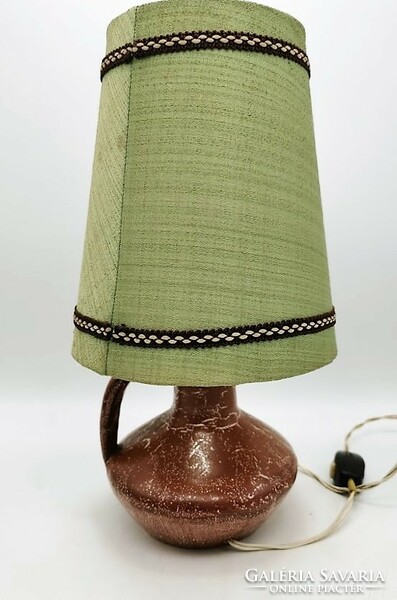 Retro kerámia lámpa, eredeti zöld ernyővel, jelzett Kerezsi, 38,5 cm magas