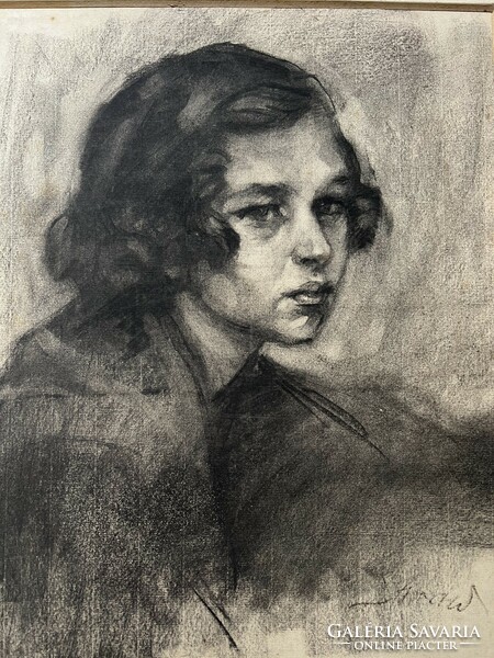 “Horaw” jelzéssel,szén papír,grafika-gyűjtői ritkaság- lány portré