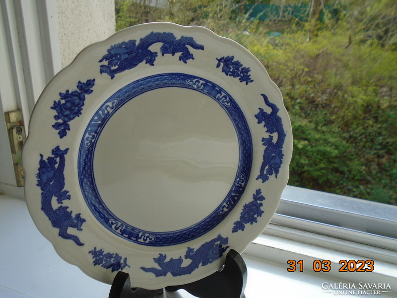 1930 English royal cauldon blue dragon cake plate with a Chinese blue dragon pattern