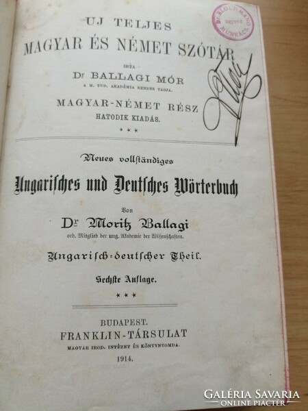 Dr. Ballagi's new complete Hungarian and German dictionary of Mór 1914