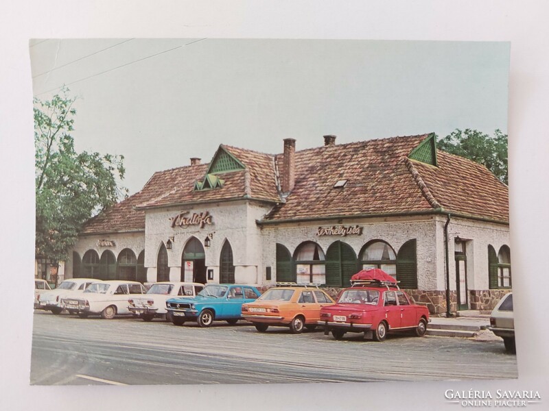 Régi képeslap 1983 retro fotó levelezőlap Balatonszárszó Véndiófa vendéglő autók