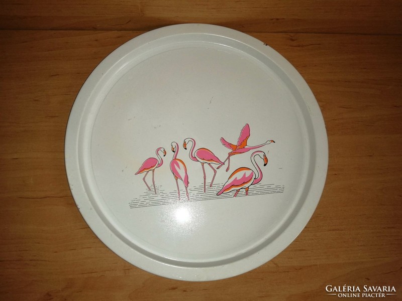 Old metal tray - flamingos - 33 cm (b)