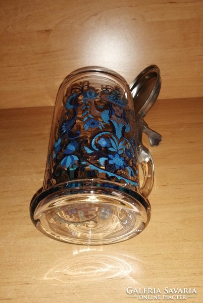 Half liter German glass beer mug with tin lid (b)