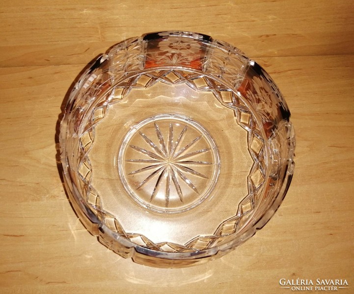 Színes nehéz metszett kristály üveg kínáló asztalközép 1,8 kg (6p)