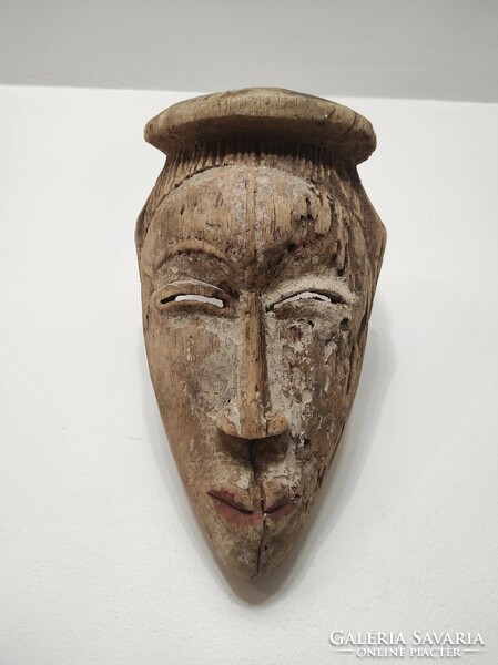 Antique African mask fang ethnic group wood grain damaged devalued 228 drums 47 7081