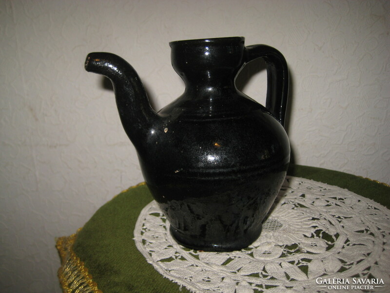 Evk Eger Castle ceramics 1949 black small jug, spout, 14 cm, good condition