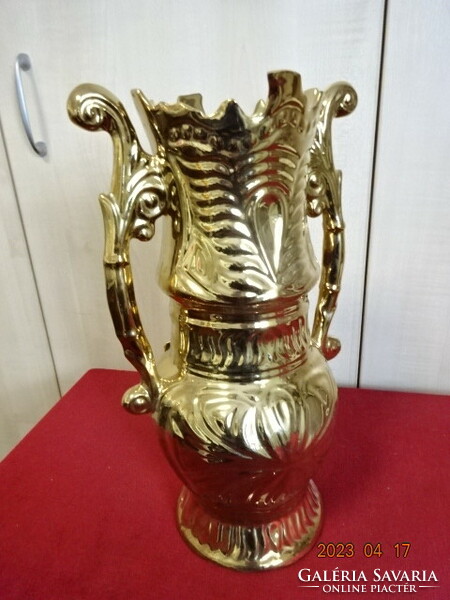 Romanian porcelain, gilded vase, height 34.5 cm. Jokai.