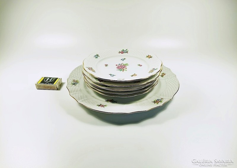 Herend, 6-person dessert set with Eton pattern (517; 1527), hand-painted porcelain flawless (j355)