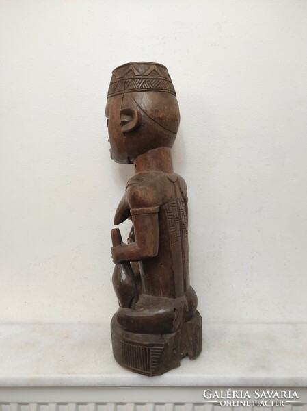 Antique African mother with child Bakongo ethnic group breastfeeding statue Congo damaged 330 drum 88 7251