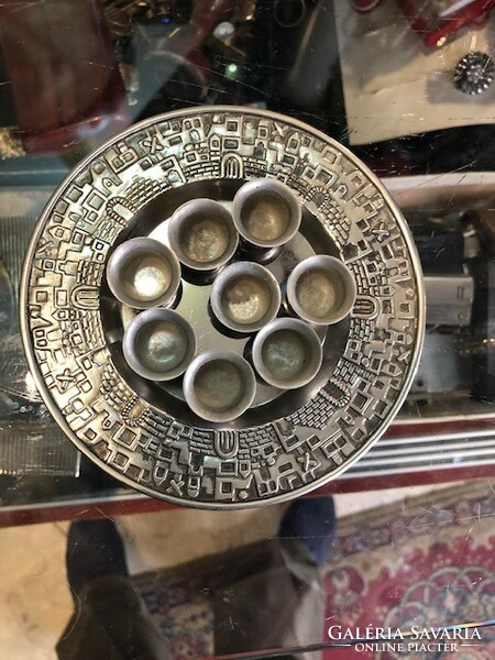 Oil holder set, made of metal, Judaica, 12 cm in diameter.