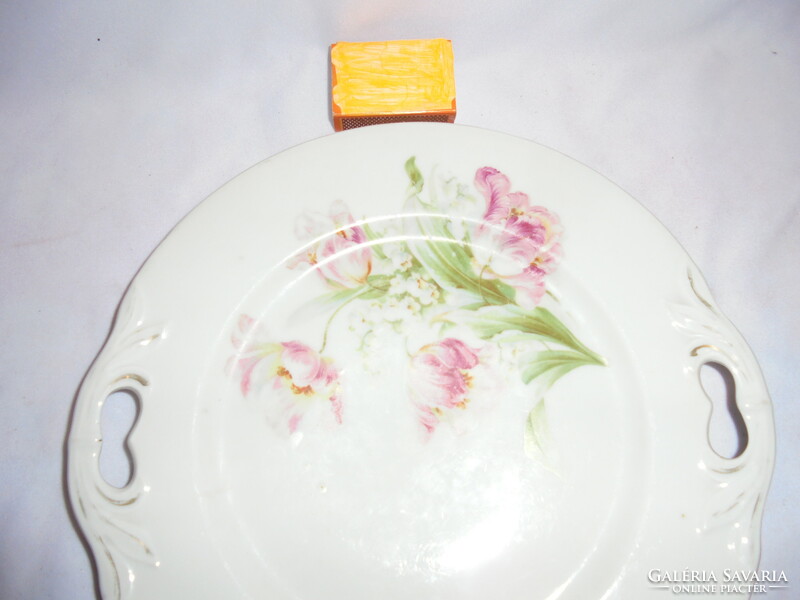 Régi porcelán tulipános kínáló tányér, süteményes - jelzett
