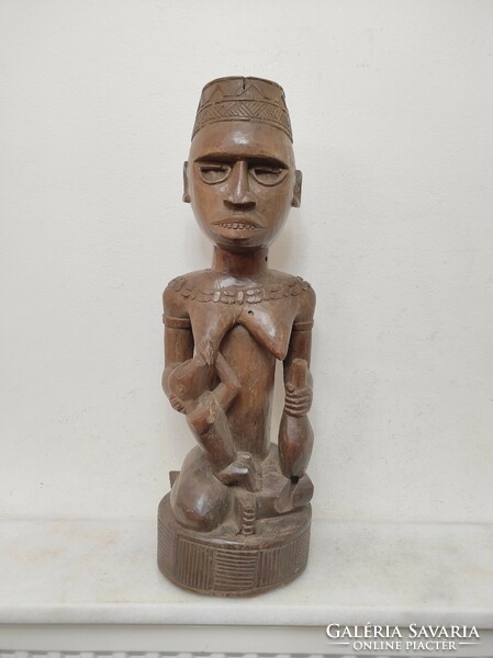 Antique African mother with child Bakongo ethnic group breastfeeding statue Congo damaged 330 drum 88 7251