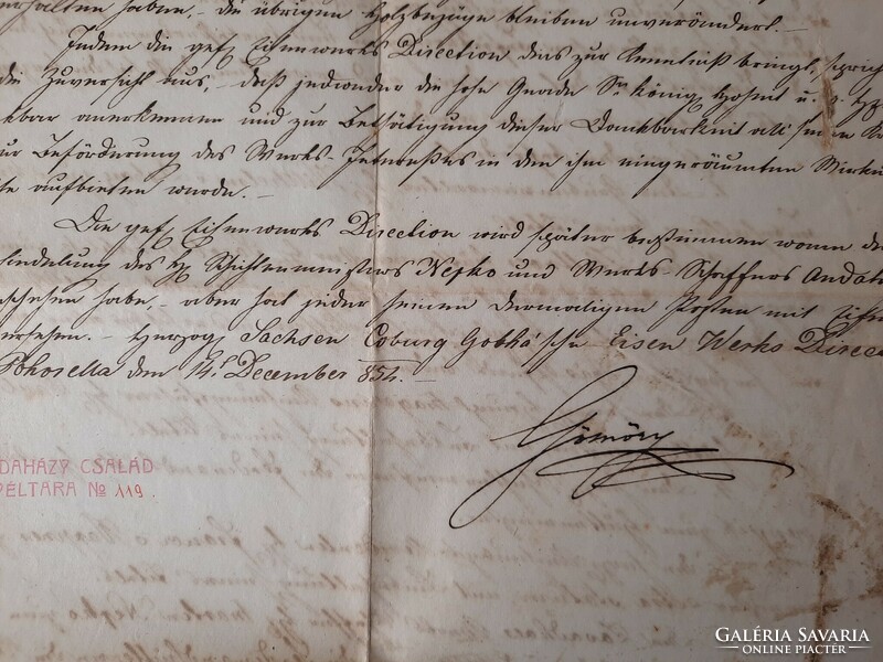 Az Andaházy család levéltára No.119 : magánlevél 1854.dec.14.
