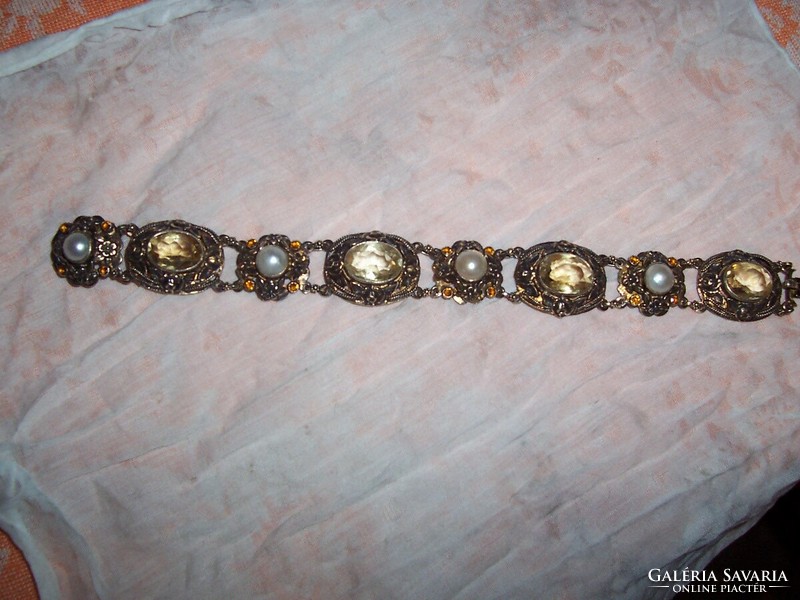 Antique silver bracelet + silver brooch