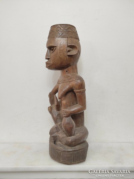 Antique African mother with child Bakongo ethnic group breastfeeding statue Congo damaged 330 drum 88 7251