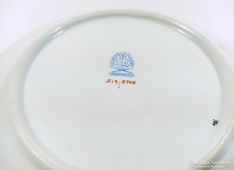 HERENDI, ETON MINTÁS 6 SZEMÉLYES DESSZERT SZETT (517; 1527), KÉZZEL FESTETT PORCELÁN HIBÁTLAN (J355)